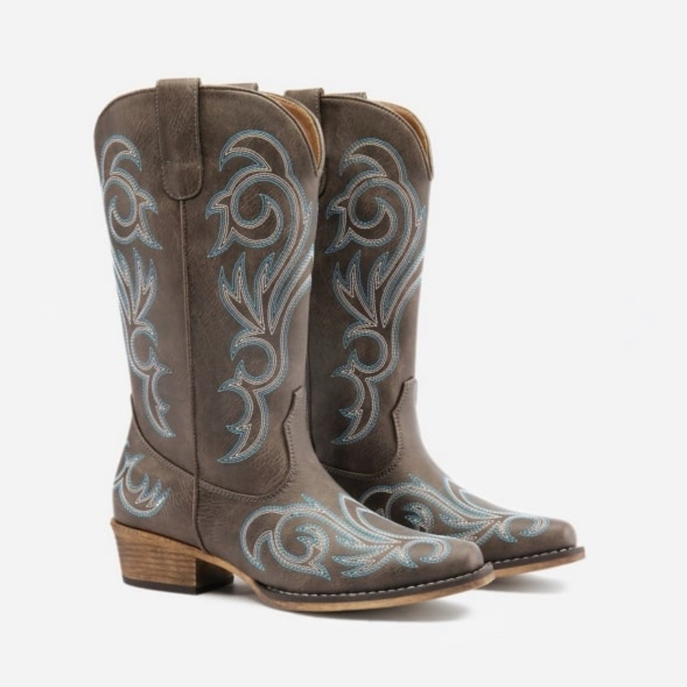 NWT JustFab Dream Pairs Western Mid-Calf Boot in Brown, Sz. 9 - Picture 6 of 7